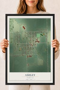 Map of Ashley, Michigan, 18 x 24 inch print in a black wood frame