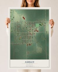 Map of Ashley, Michigan, 24 x 36 inch unframed archival matte print
