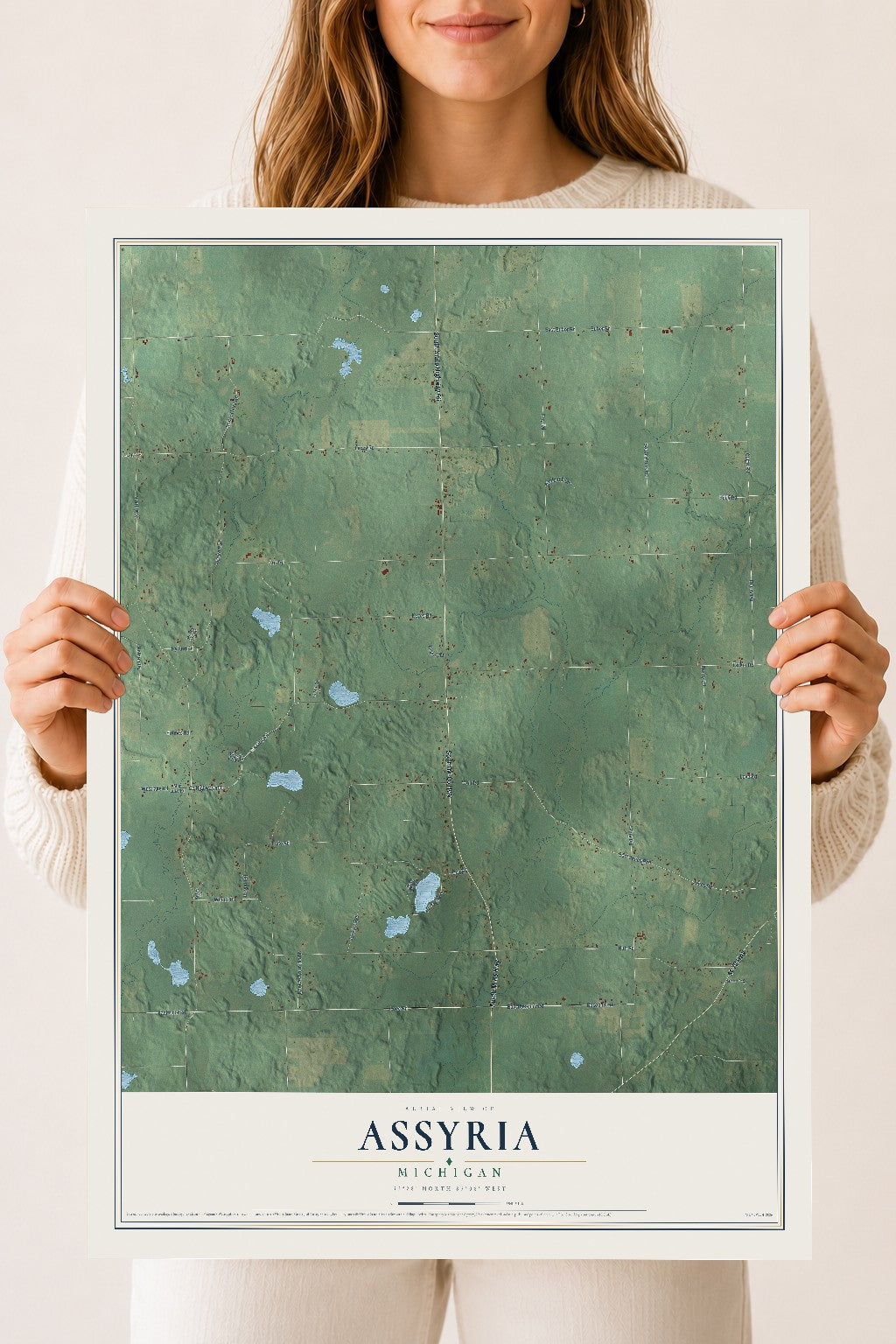 Map of Assyria, Michigan, 18 x 24 inch unframed archival matte print