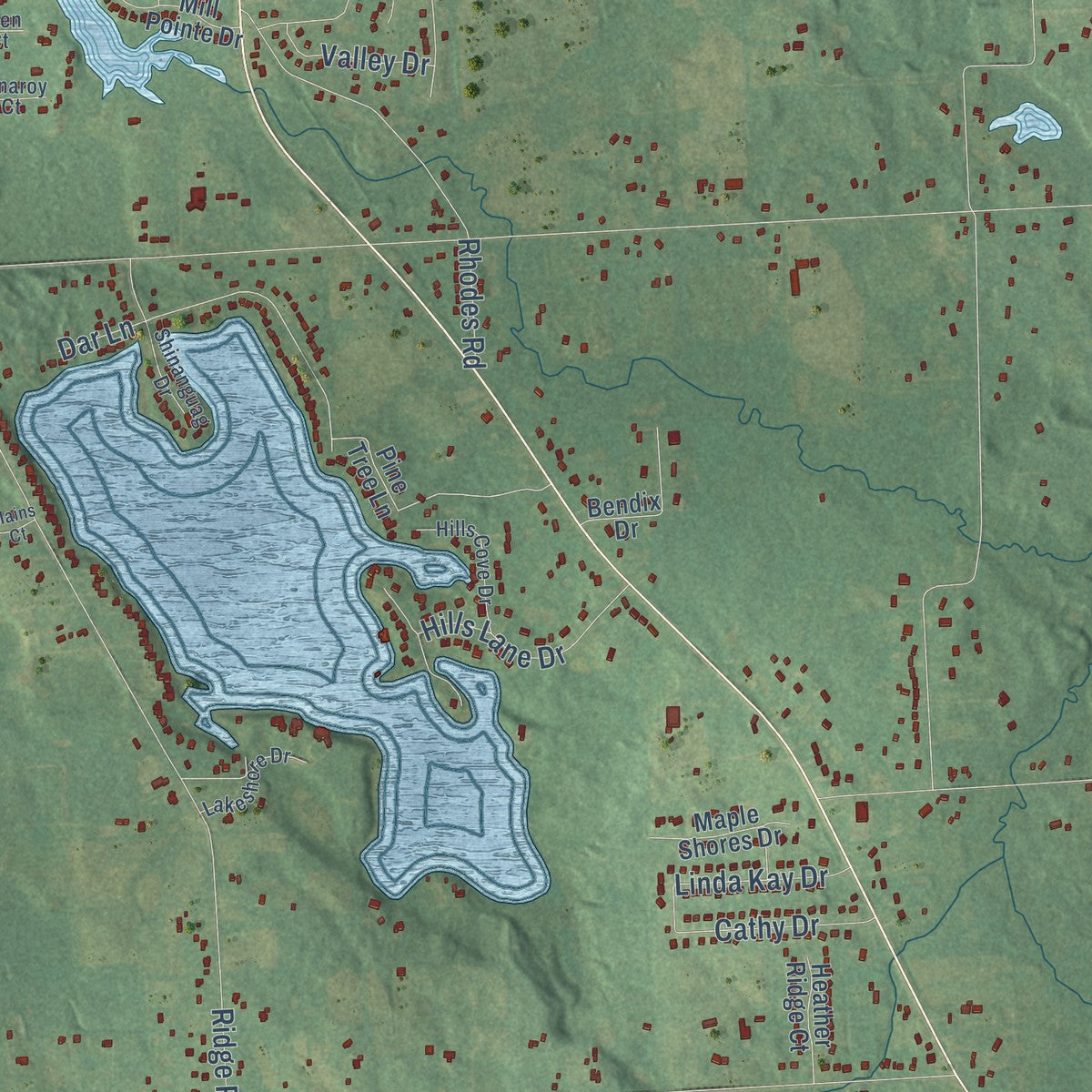 Close-up of the map of Atlas, Michigan print showing street and building detail