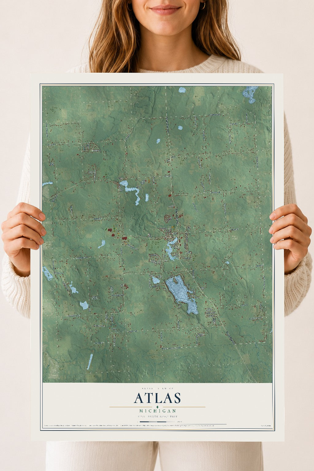 Map of Atlas, Michigan, 18 x 24 inch unframed archival matte print