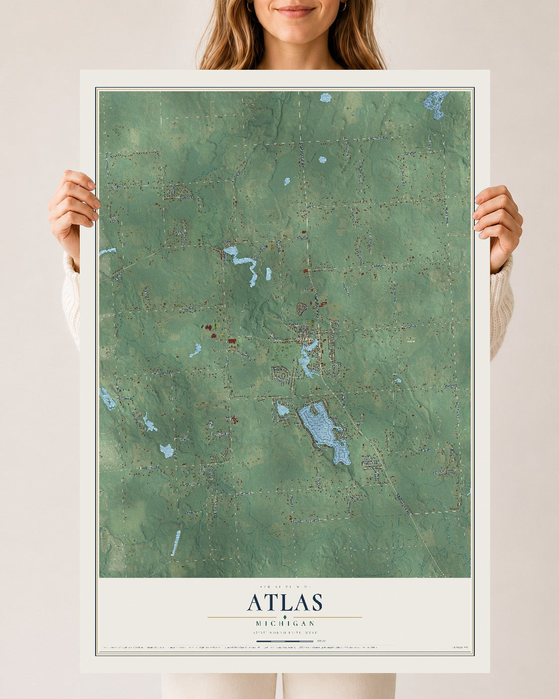 Map of Atlas, Michigan, 24 x 36 inch unframed archival matte print