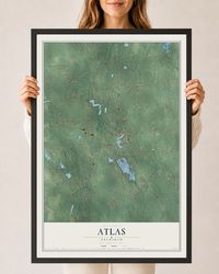 Map of Atlas, Michigan, 24 x 36 inch print in a black wood frame