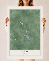 Map of Atlas, Michigan, 24 x 36 inch print in a white wood frame
