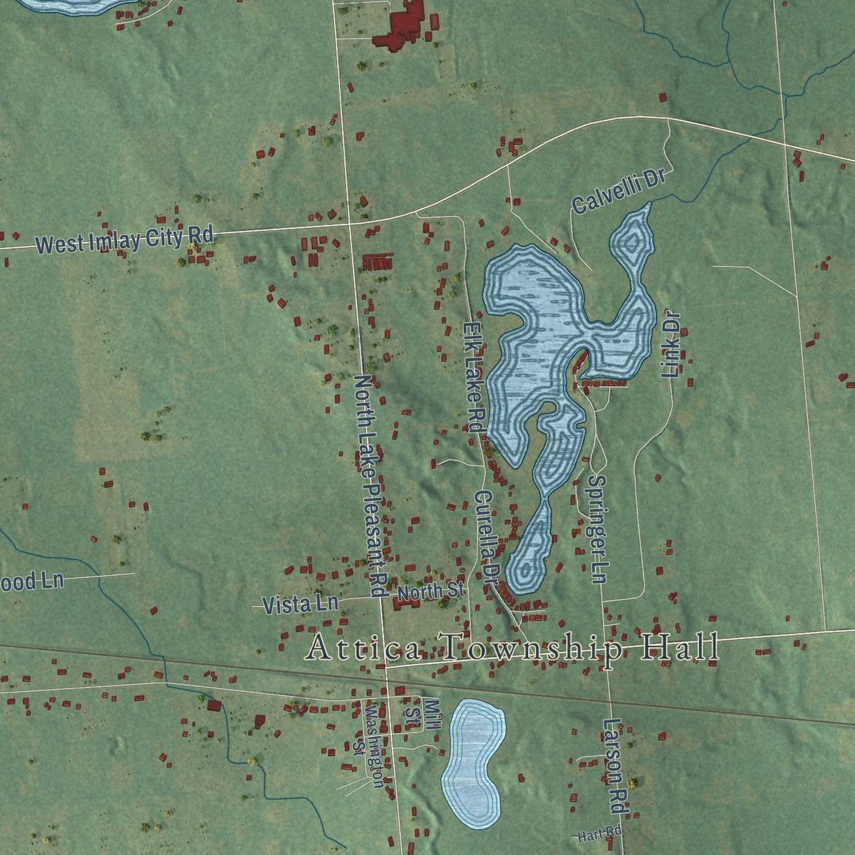 Close-up of the map of Attica, Michigan print showing street and building detail