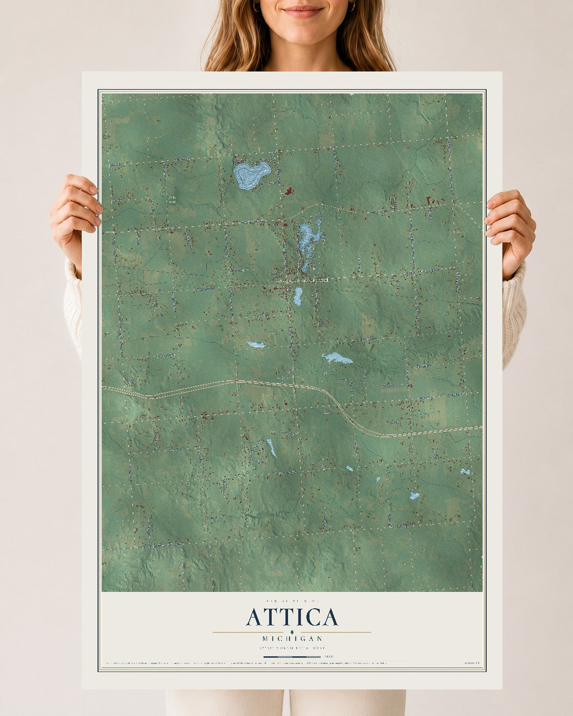 Map of Attica, Michigan, 24 x 36 inch unframed archival matte print
