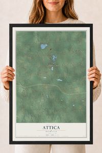 Map of Attica, Michigan, 18 x 24 inch print in a black wood frame