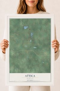 Map of Attica, Michigan, 18 x 24 inch print in a white wood frame