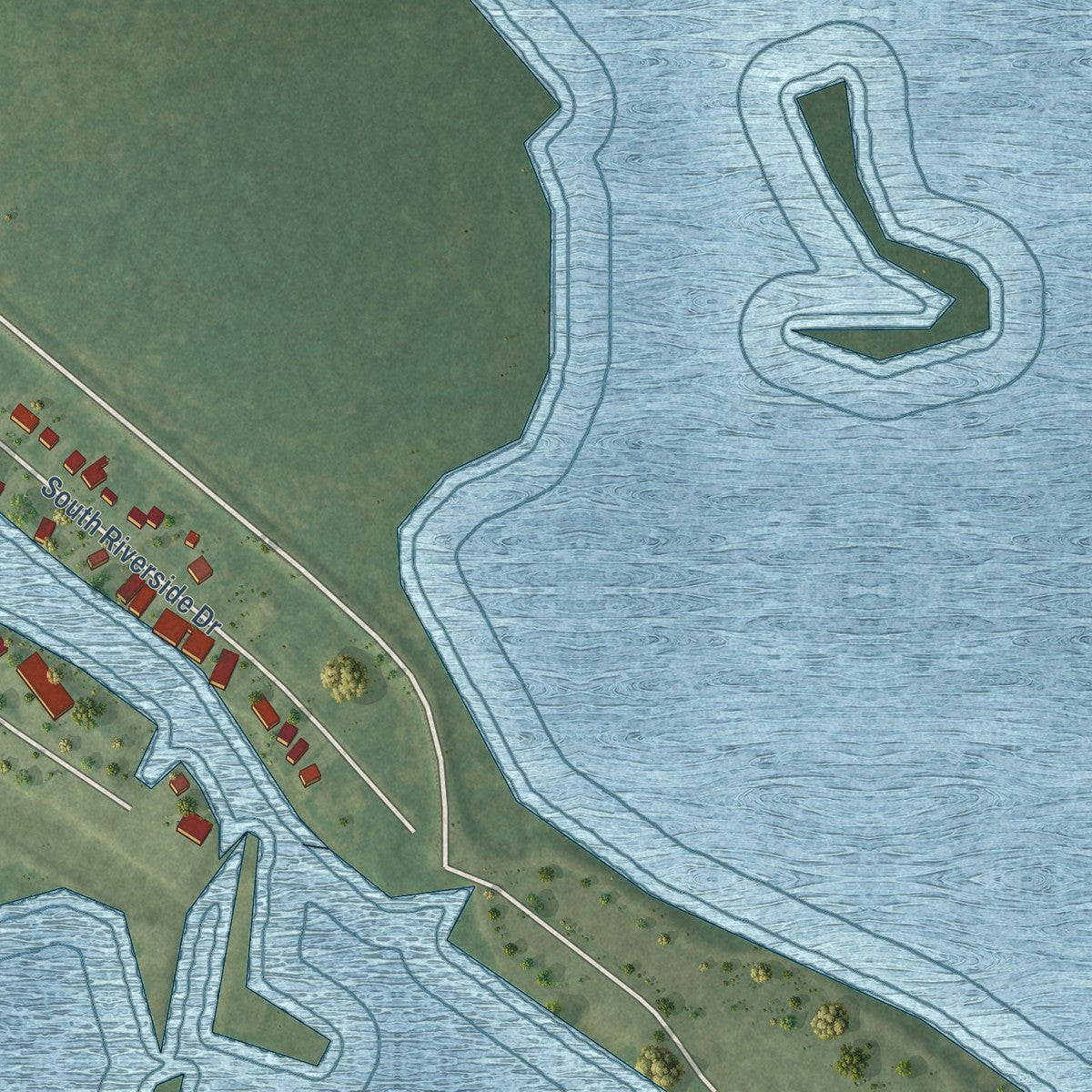 Second close-up of the map of Au Gres, Michigan print showing more streets and buildings