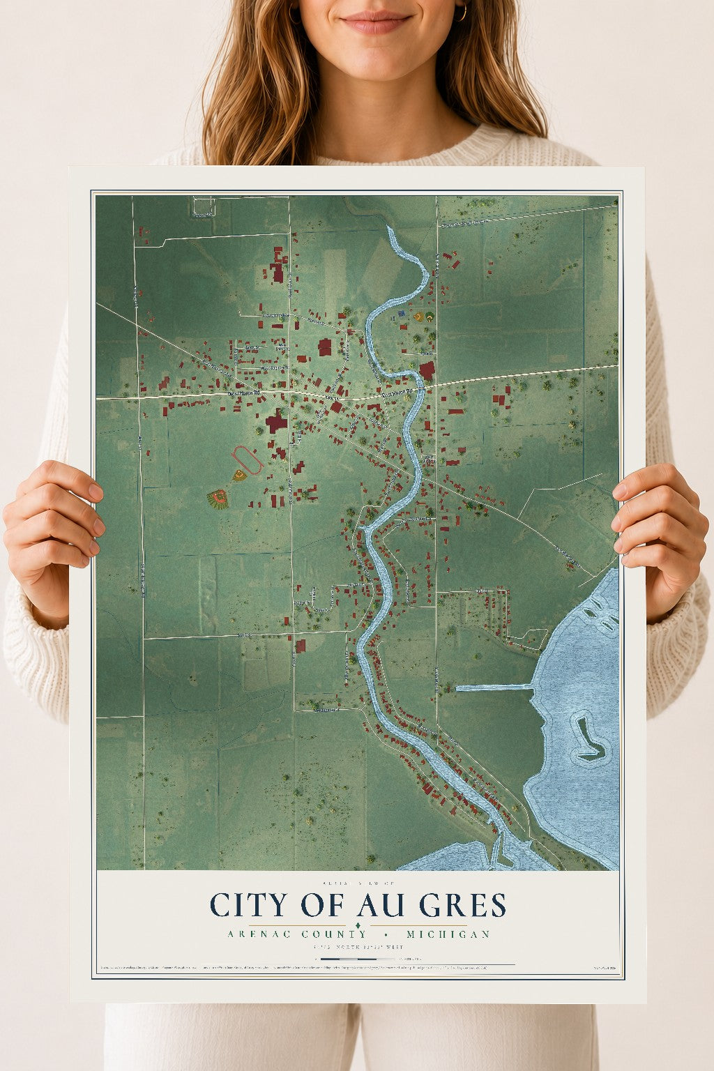 Map of Au Gres, Michigan, 18 x 24 inch unframed archival matte print
