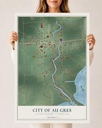 Map of Au Gres, Michigan, 24 x 36 inch unframed archival matte print