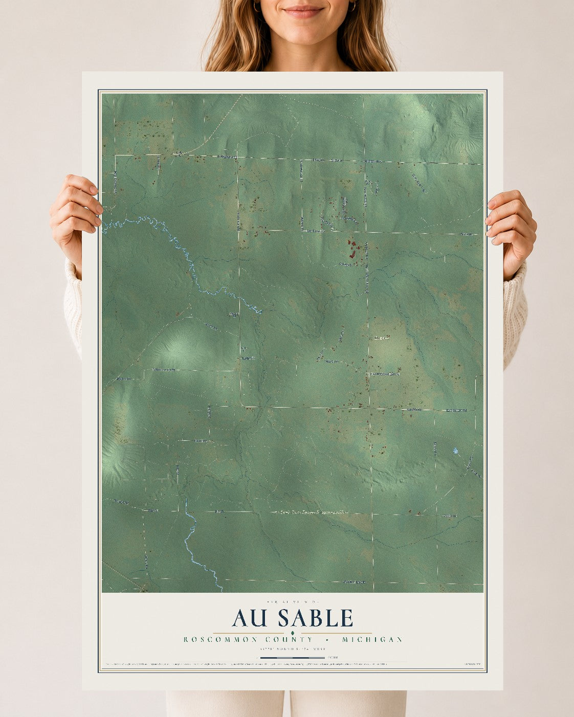 Map of Au Sable, Roscommon County, Michigan, 24 x 36 inch unframed archival matte print