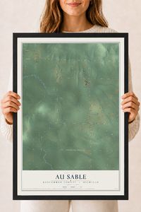 Map of Au Sable, Roscommon County, Michigan, 18 x 24 inch print in a black wood frame