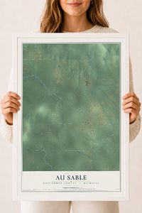 Map of Au Sable, Roscommon County, Michigan, 18 x 24 inch print in a white wood frame