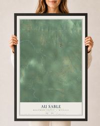 Map of Au Sable, Roscommon County, Michigan, 24 x 36 inch print in a black wood frame