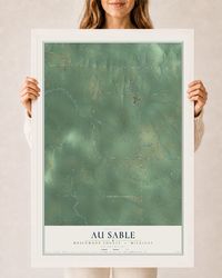 Map of Au Sable, Roscommon County, Michigan, 24 x 36 inch print in a white wood frame