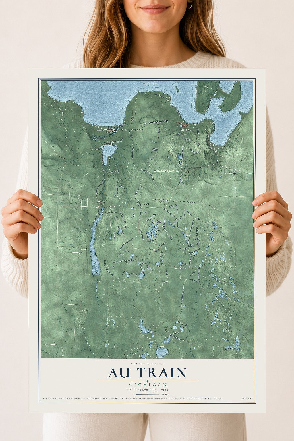 Map of Au Train, Michigan, 18 x 24 inch unframed archival matte print