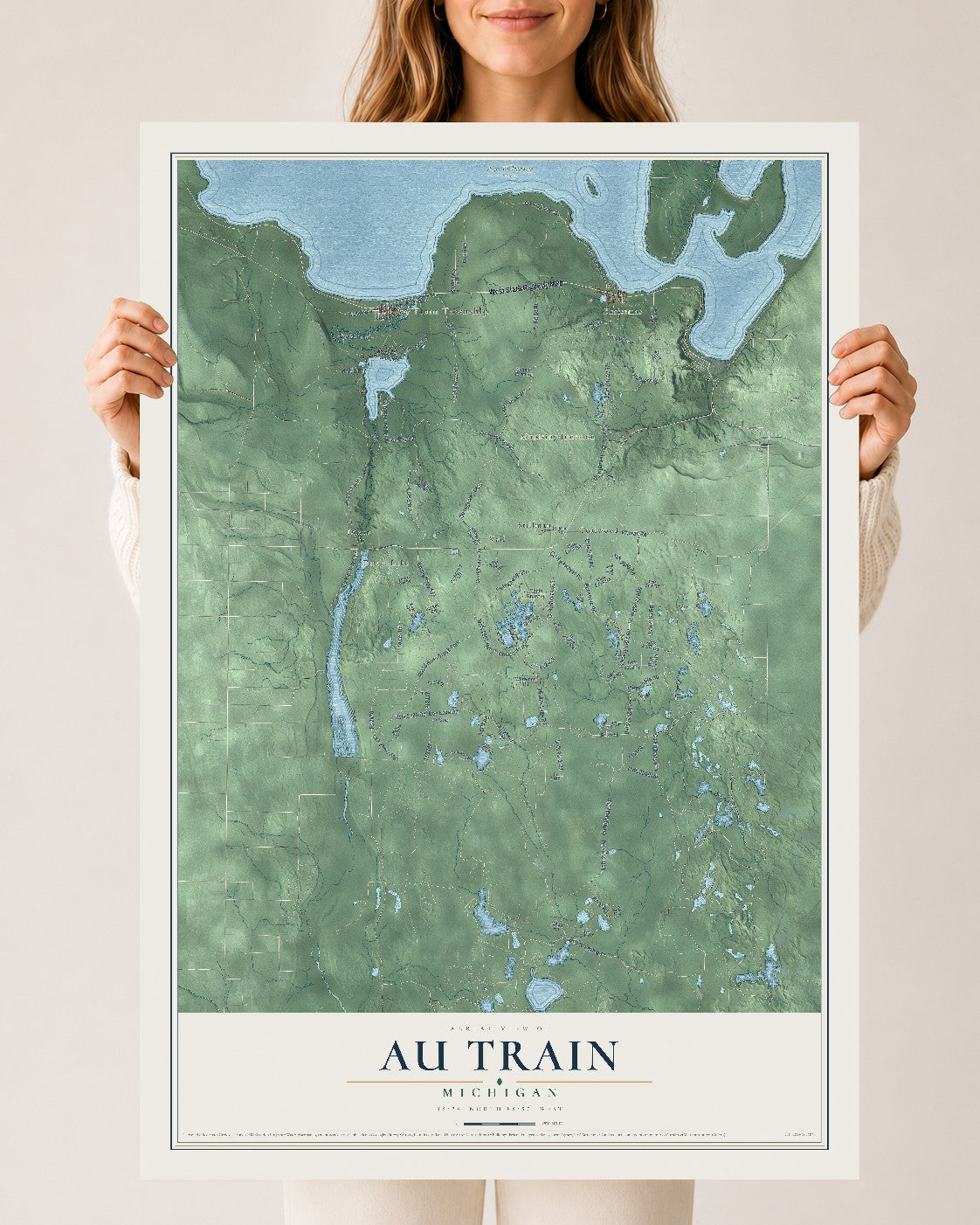 Map of Au Train, Michigan, 24 x 36 inch unframed archival matte print