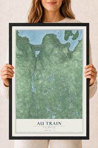 Map of Au Train, Michigan, 18 x 24 inch print in a black wood frame