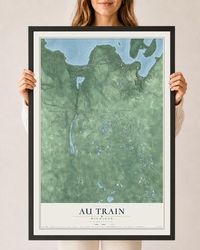 Map of Au Train, Michigan, 24 x 36 inch print in a black wood frame