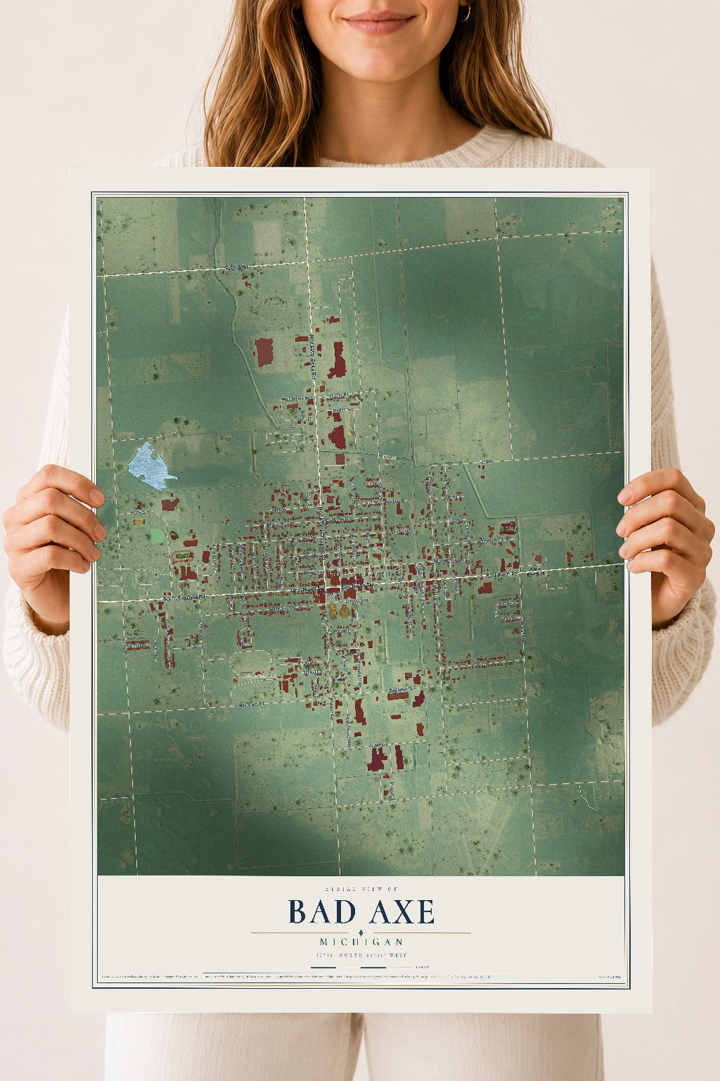Map of Bad Axe, Michigan, 18 x 24 inch unframed archival matte print