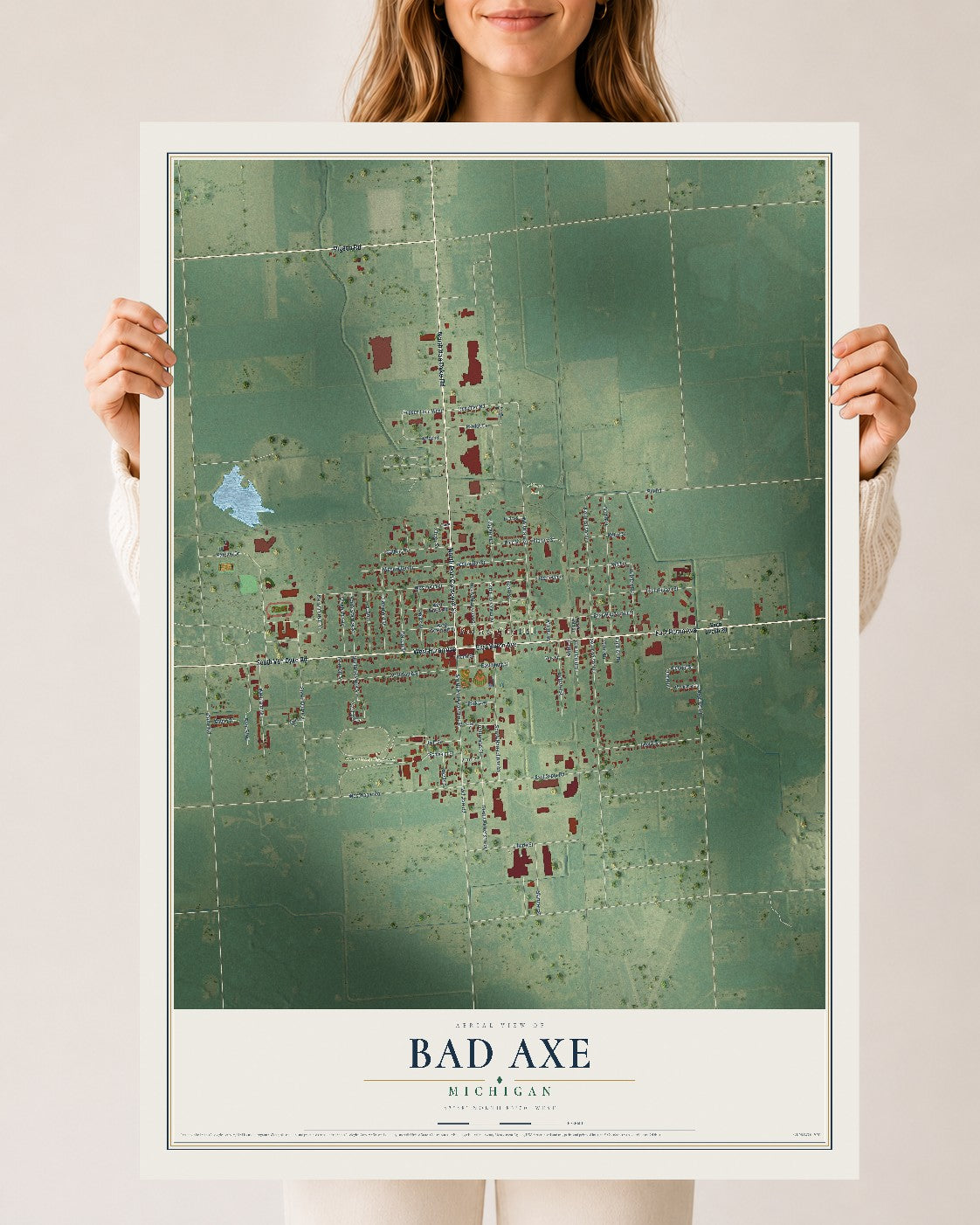 Map of Bad Axe, Michigan, 24 x 36 inch unframed archival matte print