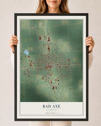 Map of Bad Axe, Michigan, 24 x 36 inch print in a black wood frame