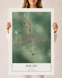 Map of Bad Axe, Michigan, 24 x 36 inch print in a white wood frame