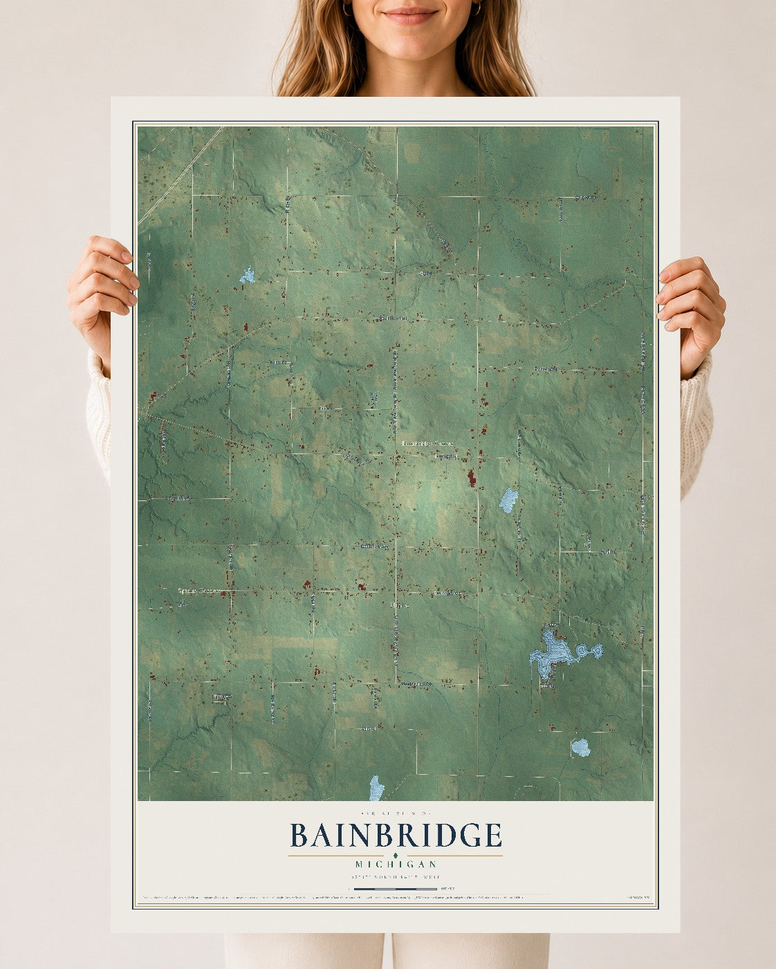 Map of Bainbridge, Michigan, 24 x 36 inch unframed archival matte print
