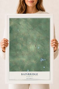 Map of Bainbridge, Michigan, 18 x 24 inch print in a white wood frame