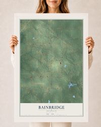 Map of Bainbridge, Michigan, 24 x 36 inch print in a white wood frame