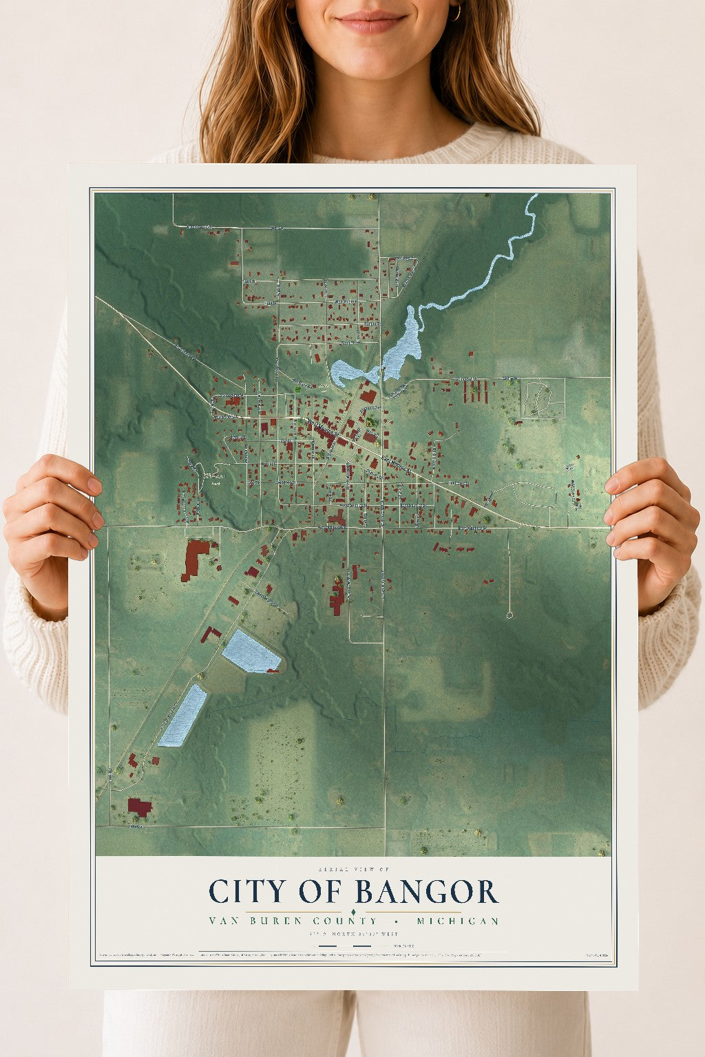 Map of Bangor, Michigan, 18 x 24 inch unframed archival matte print