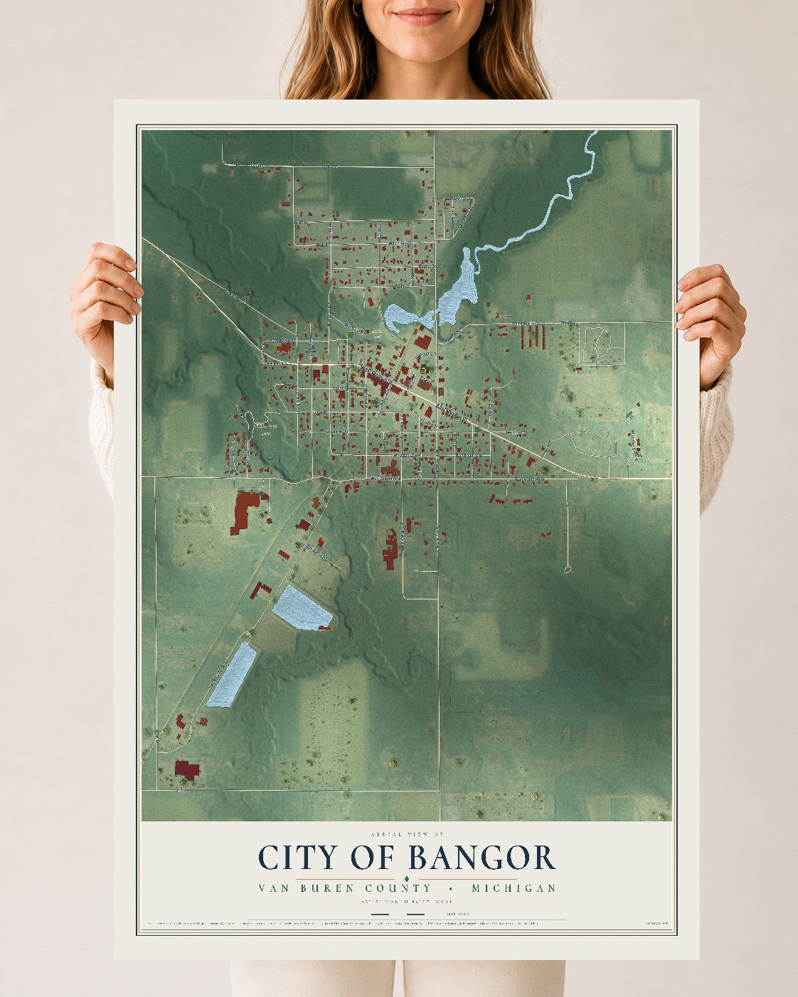 Map of Bangor, Michigan, 24 x 36 inch unframed archival matte print
