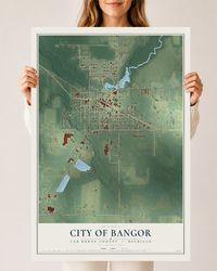 Map of Bangor, Michigan, 24 x 36 inch unframed archival matte print