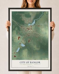 Map of Bangor, Michigan, 24 x 36 inch print in a black wood frame
