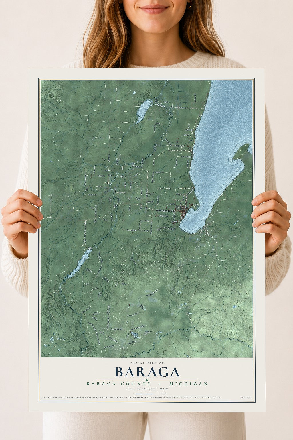 Map of Baraga, Baraga County, Michigan, 18 x 24 inch unframed archival matte print