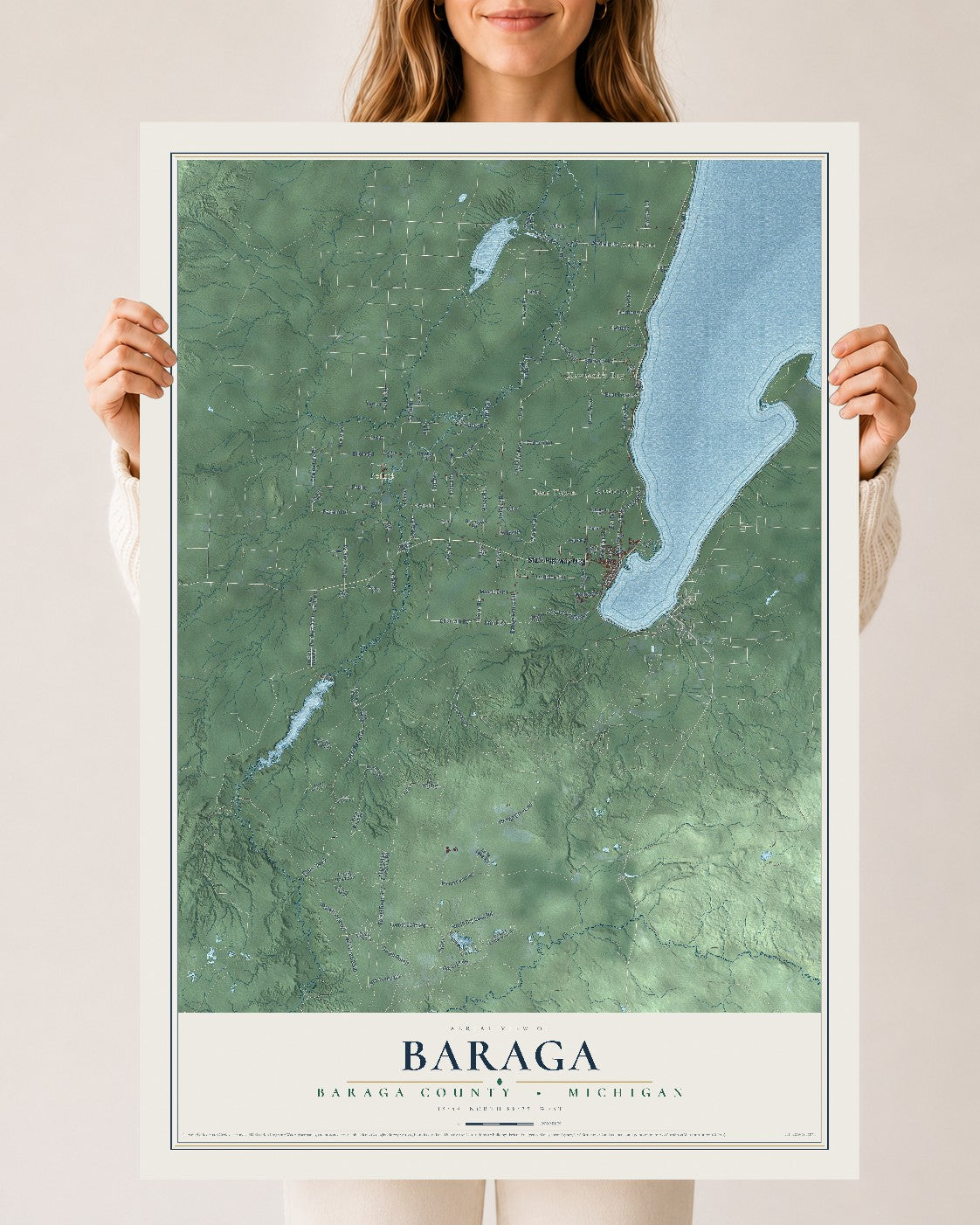 Map of Baraga, Baraga County, Michigan, 24 x 36 inch unframed archival matte print