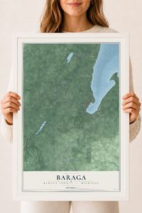 Map of Baraga, Baraga County, Michigan, 18 x 24 inch print in a white wood frame