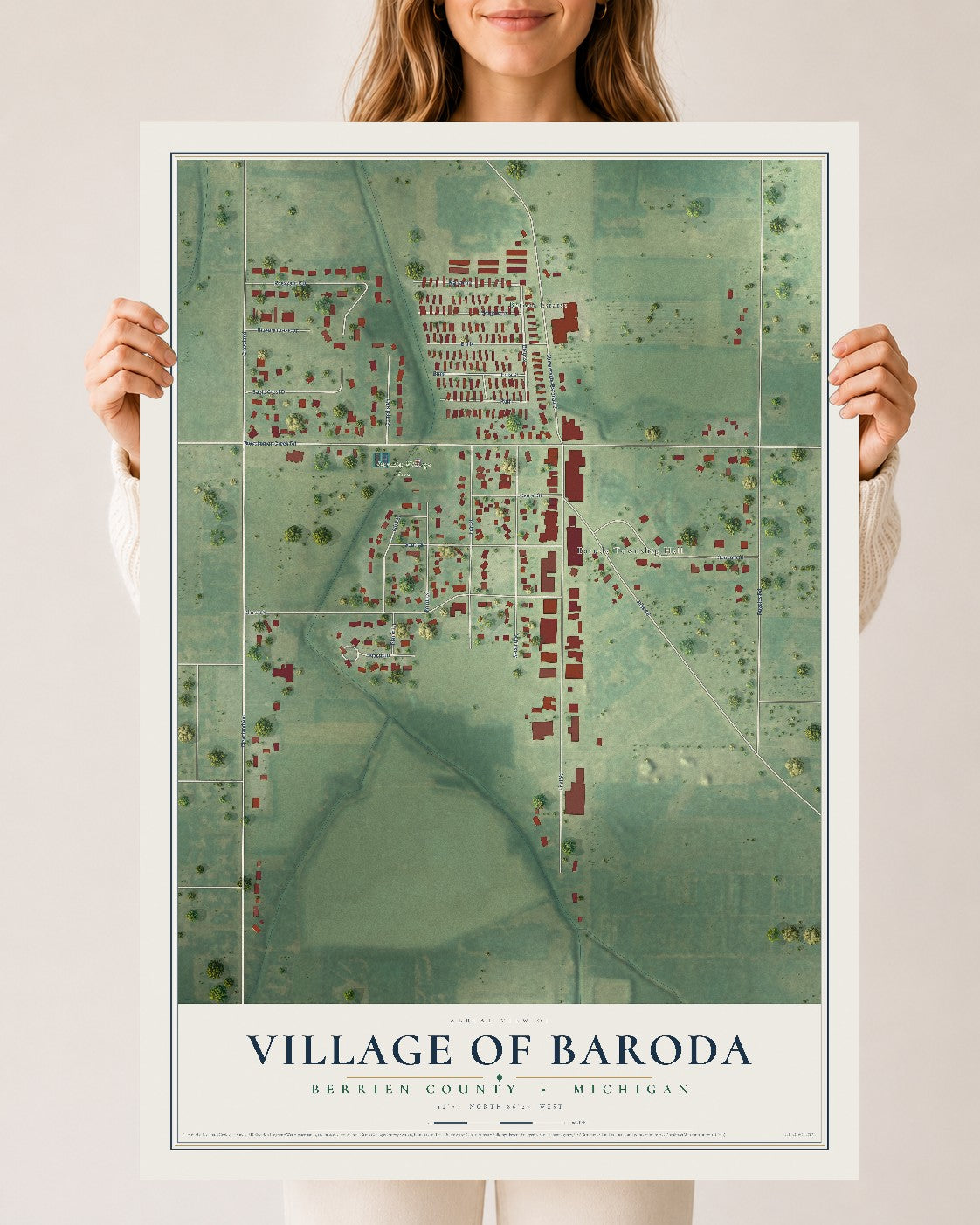 Map of Baroda, Michigan, 24 x 36 inch unframed archival matte print