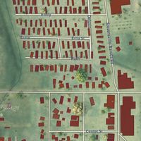 Close-up of the map of Baroda, Michigan print showing street and building detail