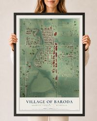 Map of Baroda, Michigan, 24 x 36 inch print in a black wood frame