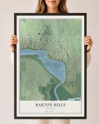 Map of Barton Hills, Michigan, 24 x 36 inch print in a black wood frame