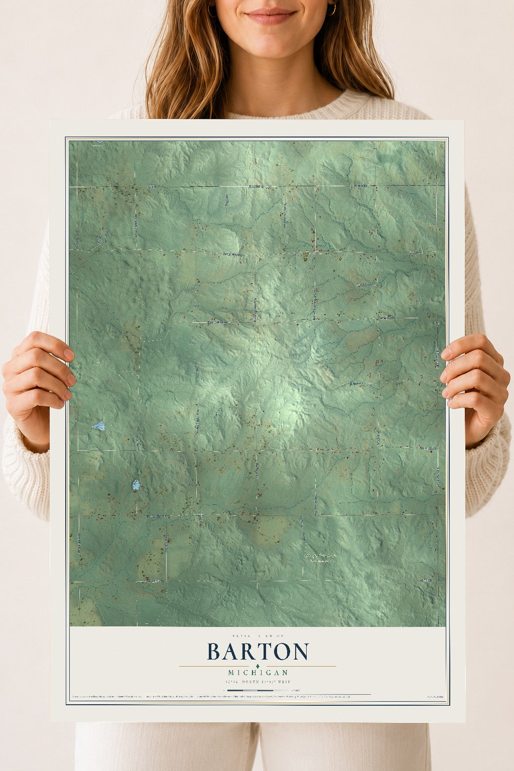 Map of Barton, Michigan, 18 x 24 inch unframed archival matte print