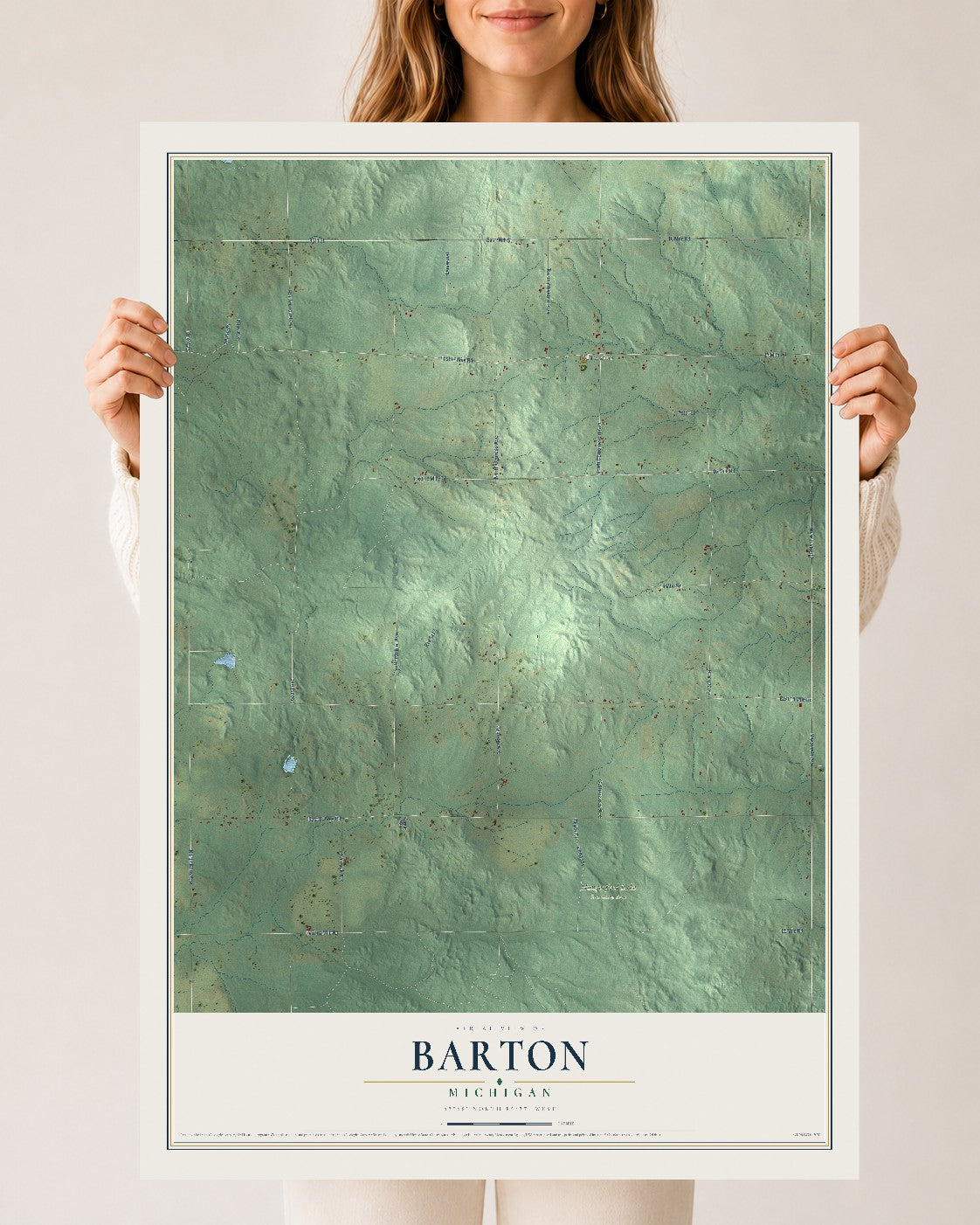 Map of Barton, Michigan, 24 x 36 inch unframed archival matte print