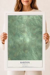 Map of Barton, Michigan, 18 x 24 inch print in a white wood frame