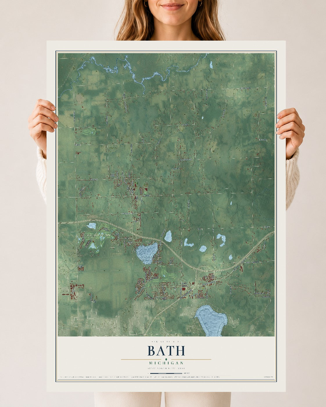 Map of Bath, Michigan, 24 x 36 inch unframed archival matte print