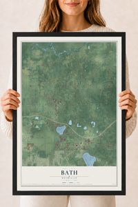 Map of Bath, Michigan, 18 x 24 inch print in a black wood frame