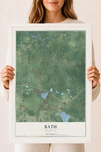 Map of Bath, Michigan, 18 x 24 inch print in a white wood frame