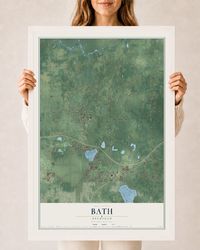 Map of Bath, Michigan, 24 x 36 inch print in a white wood frame