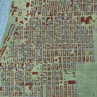 Close-up of the map of Bay City, Michigan print showing street and building detail